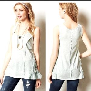 Anthropologie Lilka Cream Ruffled Margins Tank Top Size Small